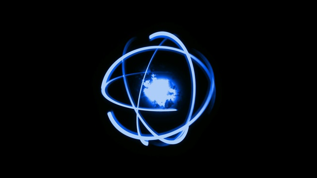 三维渲染原子，发光核模型，分子结构与痕量原子和电子。物理背景视频素材