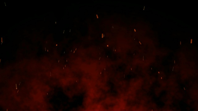 燃烧和爆发的红色热火风暴-明亮和发光的火焰火花效果飞行向上在黑暗的夜晚黑色背景在4K视频素材