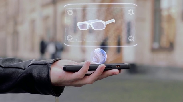 男性双手显示在智能手机HUD全息眼镜概念视频下载