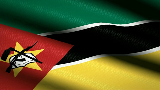 莫桑比克旗帜飘扬纺织品纹理背景。无缝循环动画。全屏。缓慢的运动。4 k的视频视频下载