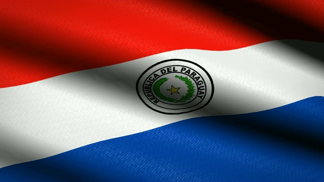 巴拉圭旗帜飘扬的纺织品纹理背景。无缝循环动画。全屏。缓慢的运动。4 k的视频视频下载