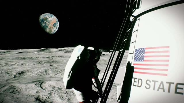 宇航员爬上楼梯返回月球着陆器视频下载