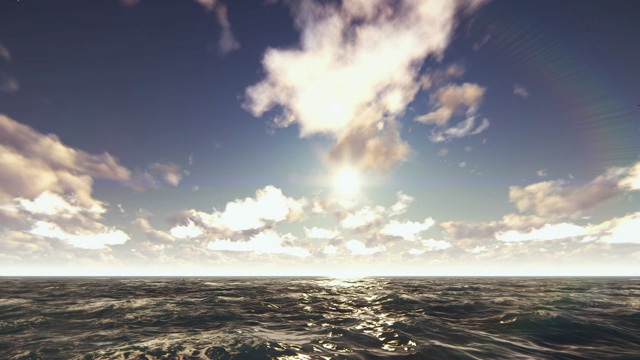 日出时，一艘液化天然气油轮漂浮在海上。逼真的电影3D背景动画视频下载
