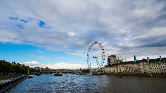 泰晤士河的时间流逝，以伦敦眼为背景视频下载