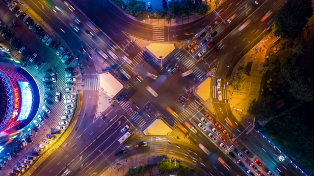 夜景三亚交通十字路口航拍时间为4k中国视频素材
