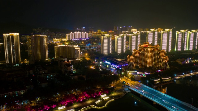 夜景三亚交通街道林春航拍，时间跨度为4k中国视频素材
