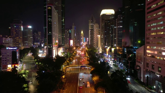 夜光深圳市区交通街道广场航拍全景4k中国视频下载