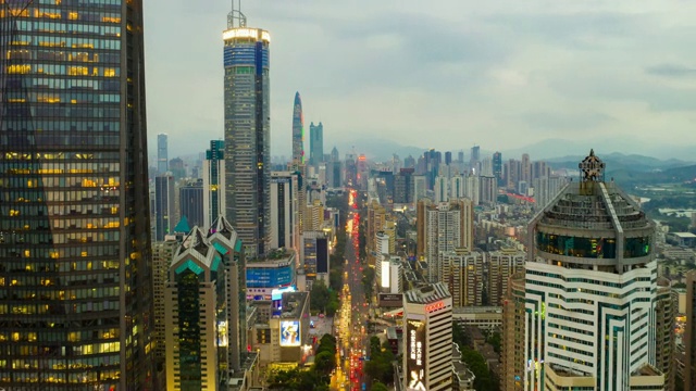 日落深圳城市风景交通街道航拍全景时间间隔4k中国视频素材