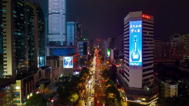 夜光深圳交通街道航拍全景，时间跨度为4k中国视频素材