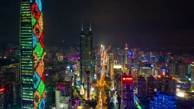 夜光照亮深圳市区空中翻拍4k中国视频素材
