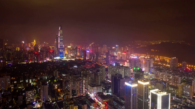 夜光深圳市区航拍全景，时间跨度4k中国视频素材