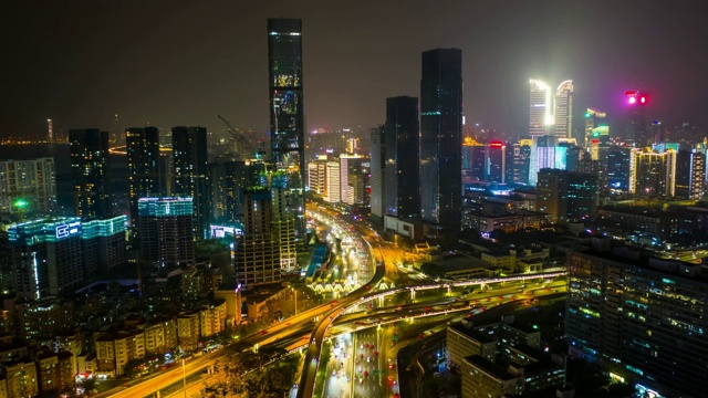 夜间深圳交通路口航拍全景图时间跨度为4k中国视频素材