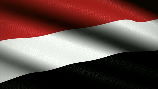 也门国旗飘扬纺织纹理背景。无缝循环动画。全屏。缓慢的运动。4 k的视频视频下载