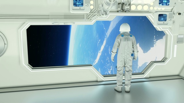 在宇宙飞船上观察地球的宇航员视频素材