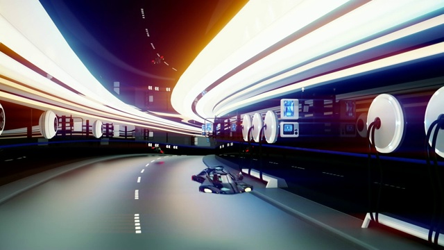 科幻隧道里的未来飞车和未来警察。Loopable。视频下载