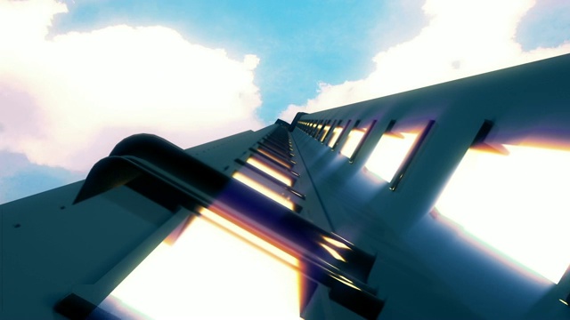 带有蓝天和阳光的现代企业摩天大楼动画视频下载