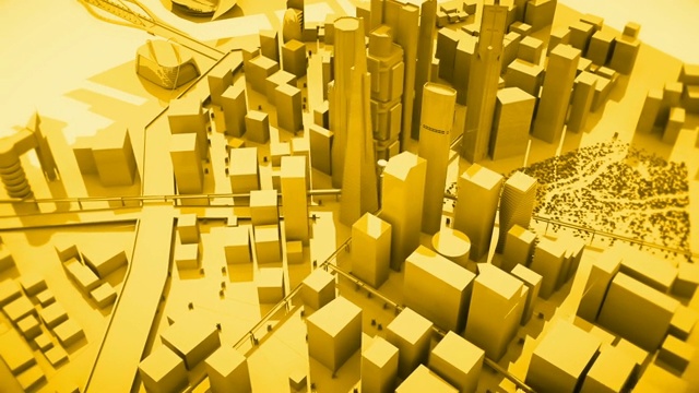 抽象动画的一个相机移动周围的黄色城市建筑循环。视频下载