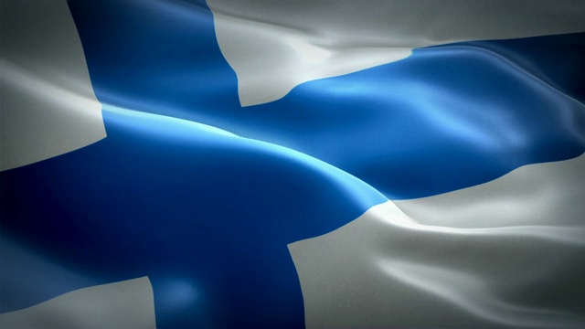 芬兰挥舞着国旗。芬兰国旗飘扬。标志芬兰无缝循环动画。芬兰旗帜高清分辨率背景。芬兰旗特写1080p全高清视频演示视频下载
