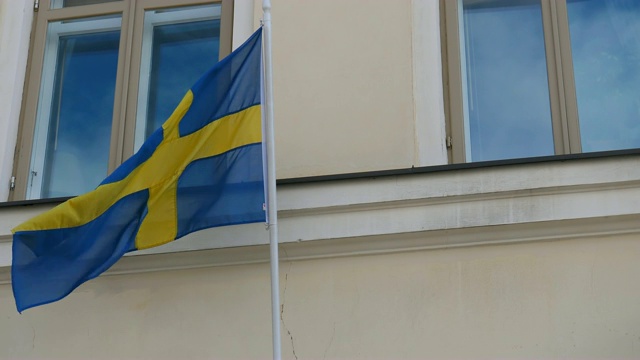 建筑墙上的瑞典国旗视频下载