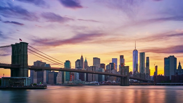 纽约。布鲁克林大桥。日落视频素材