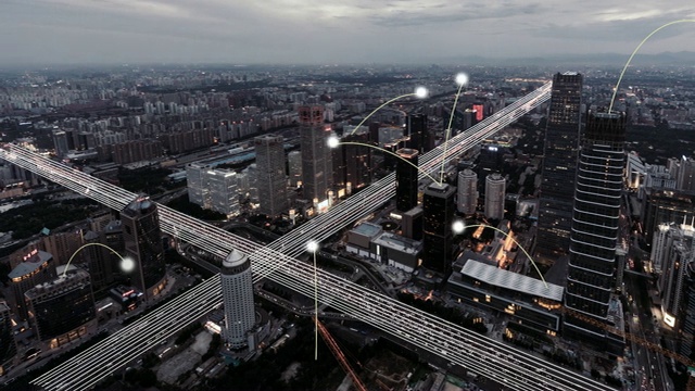 北京城市网络技术从白天到夜晚的T/L HA鸟瞰图视频素材