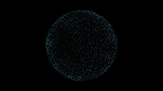 带有粒子点的蓝色球体。数字数据网络连接在黑色背景的未来技术概念。3 d抽象插图视频素材