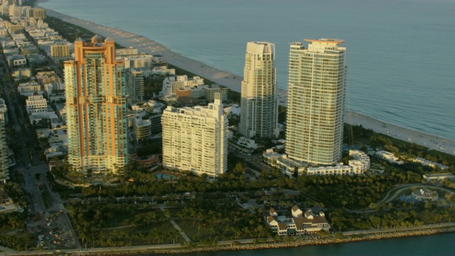 空中日落南角海滩热带迈阿密佛罗里达视频素材