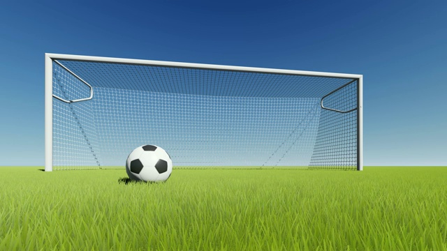 足球和大门在绿色草地上视频下载