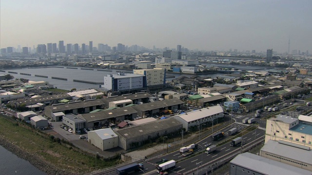 空中停机坪东京高速公路交通日本商业郊区视频素材
