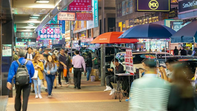 慢镜头:香港弥敦道角购物街孟号的行人视频下载