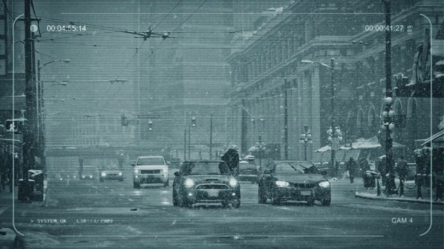 下雪天闭路电视市中心路视频素材