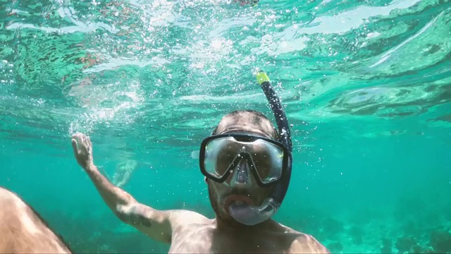 人浮潜在美丽的海洋毛里求斯受到保护的珊瑚礁在印度洋视频下载
