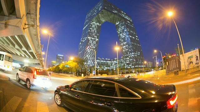 时间流逝CCTV大厦中国照亮北京高速公路视频下载