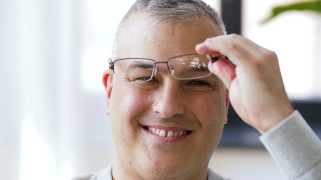 一个戴着眼镜，面带微笑的男人的肖像视频素材