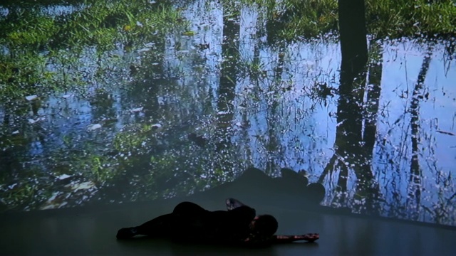 水坑投影在一个女舞者身上视频素材