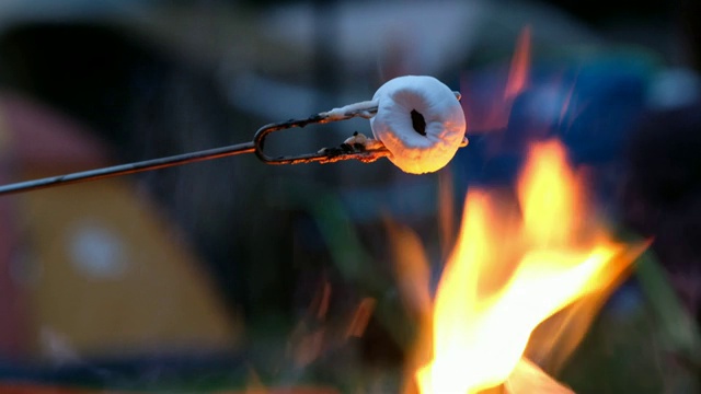 把棉花糖放在火上烤视频素材