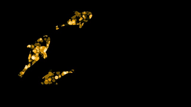 抽象鲤鱼或锦鲤的散景灯光图案，水生和海洋生物的概念设计插图，黑色背景上的金色，无缝循环动画4K与复制空间视频下载
