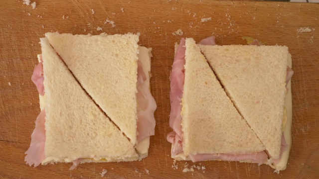 切三角形美味三明治-俯视图视频下载