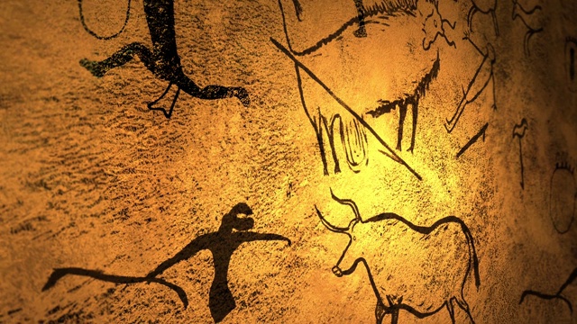 烛光火在史前洞穴的壁画上跳舞- V2视频下载