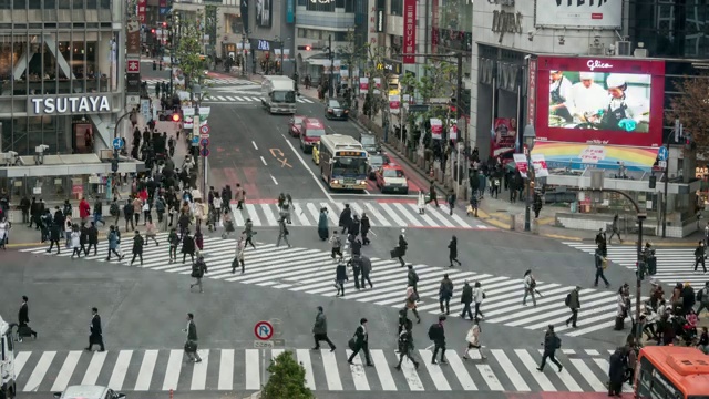 4k时间推移:行人穿过涩谷十字路口，涩谷，东京，日本视频素材