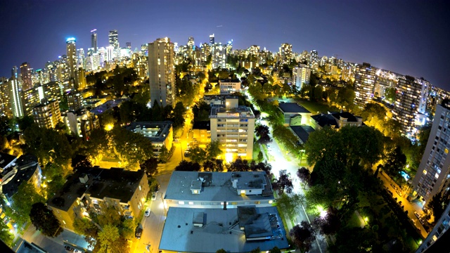 鱼眼照明夜景温哥华城市建筑视频素材