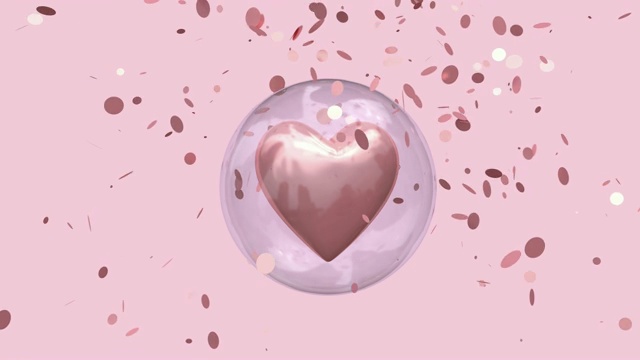 金属心形在清晰的球体旋转粉色场景3d渲染运动背景视频素材