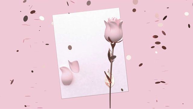 粉色场景空白纸卡玫瑰花罪停止情人节概念3d渲染视频素材