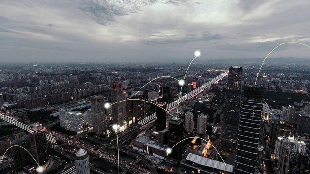 T/L TD高视角北京天际线，白天到晚上的过渡视频下载