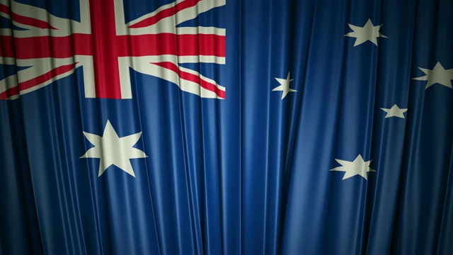 澳大利亚国旗。打开和关闭带有旗帜的窗帘的3d动画。4 k视频下载