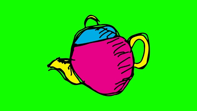 孩子们以茶壶为主题画绿色背景视频下载