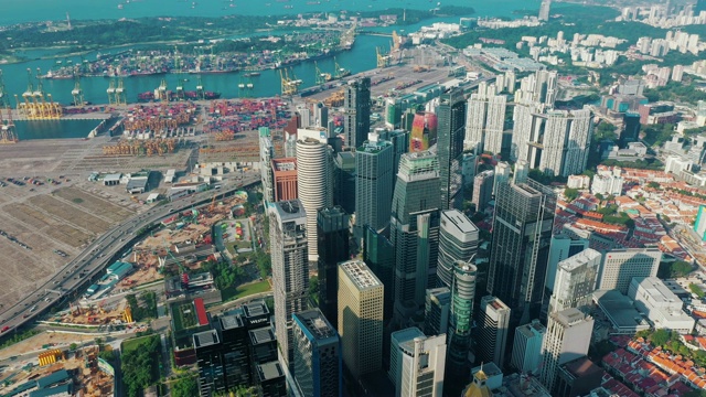 当日新加坡城市金融中心商务区大厦鸟瞰图视频素材