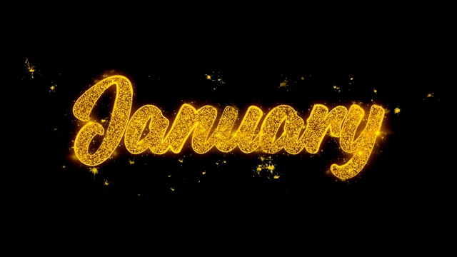 1月字体用金色的颗粒写的火花烟花视频下载