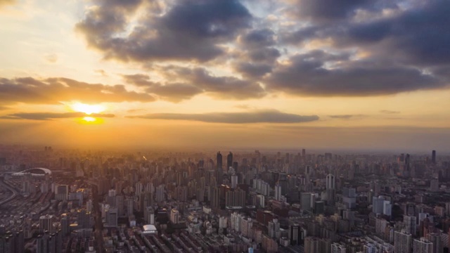 4k无人机延时镜头:上海上空壮丽的晚霞视频购买