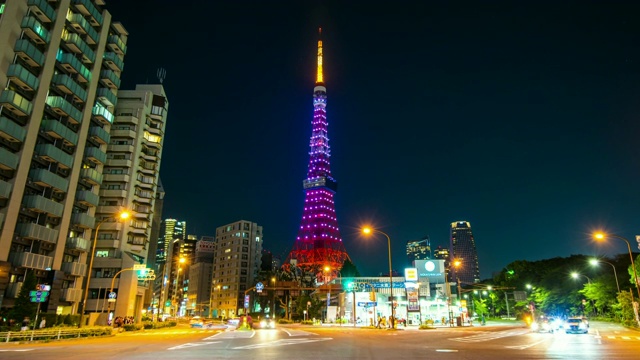 东京塔和夜间交通，延时视频视频素材